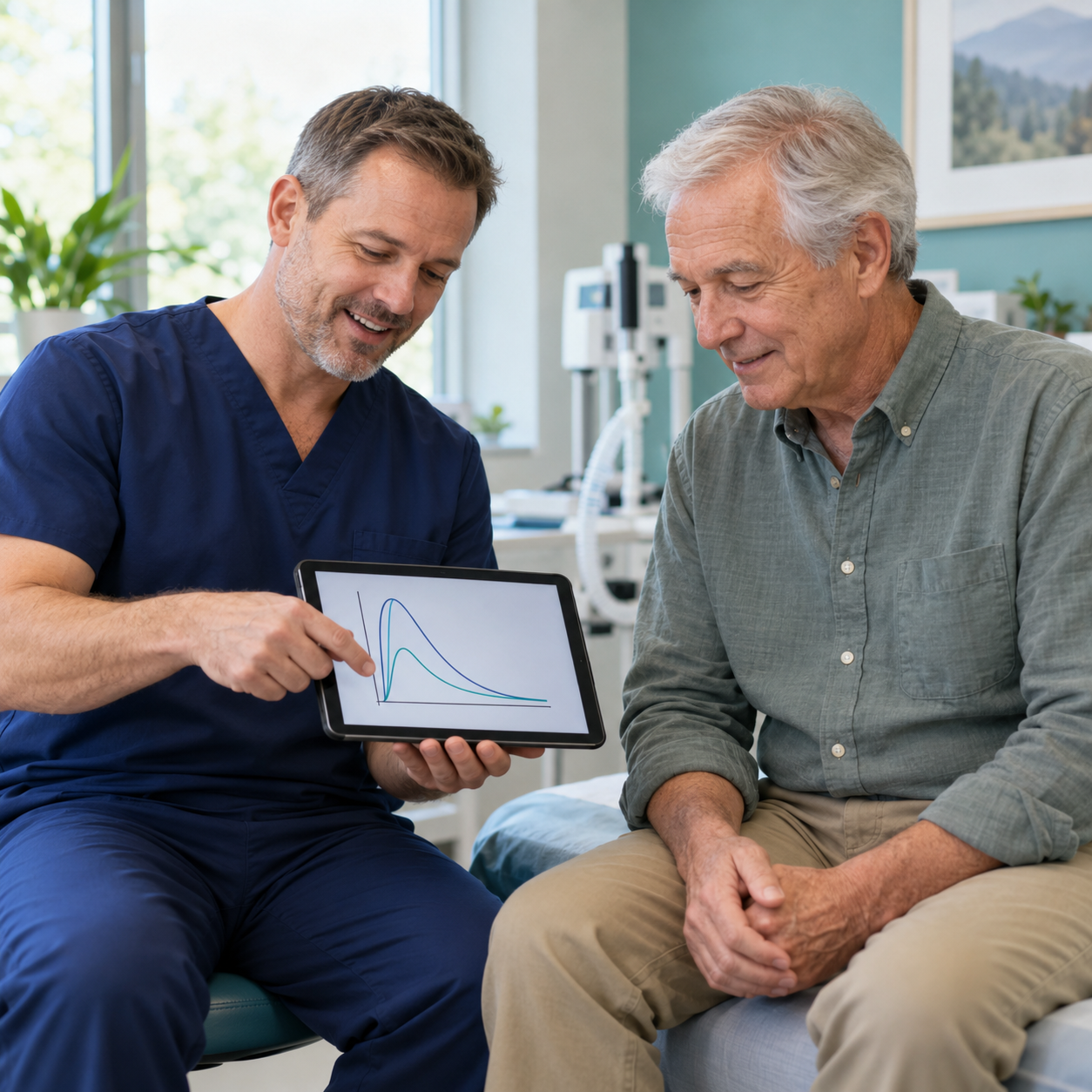 Doctor reviewing breathing test results with a study participant